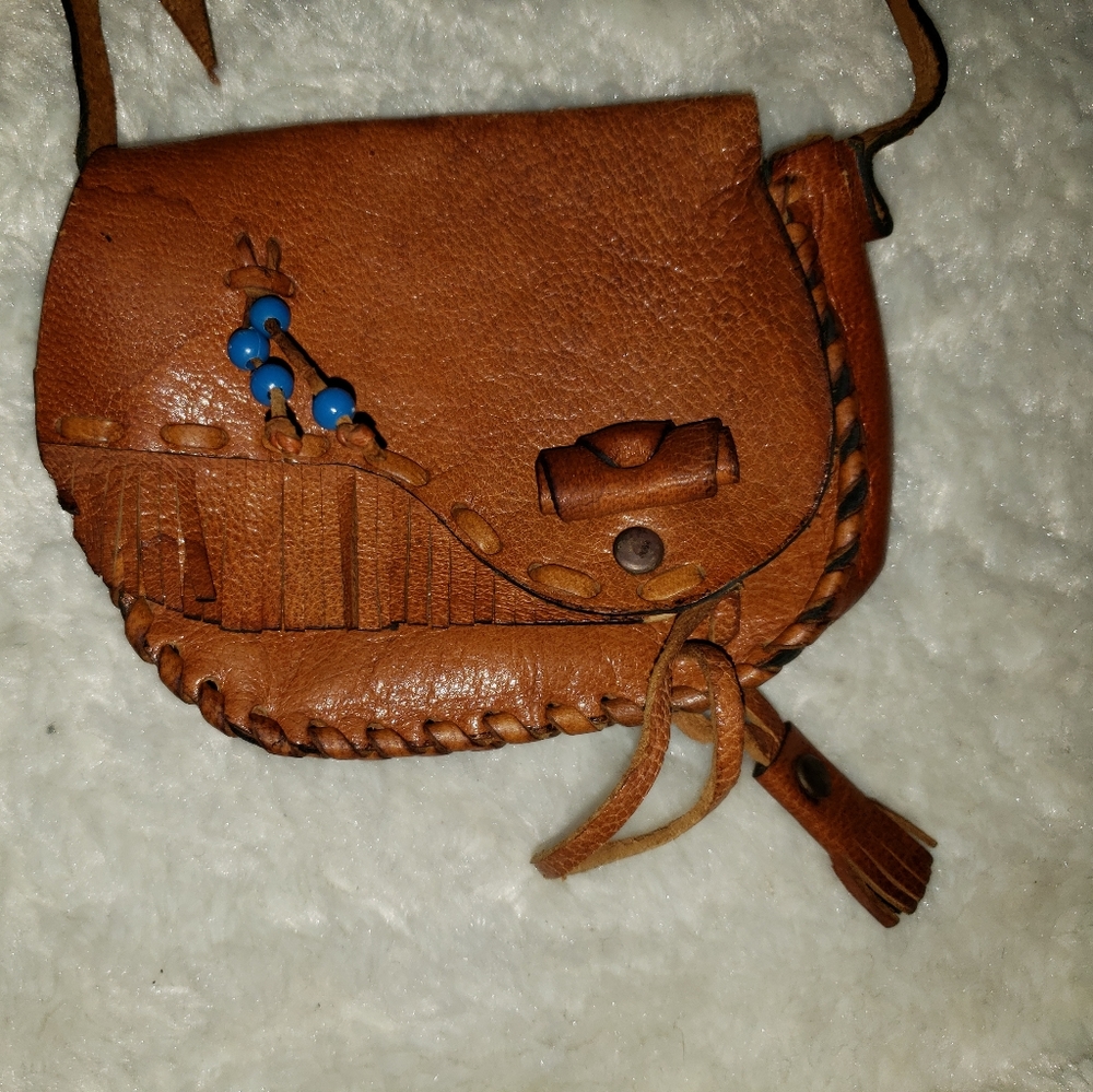 Leather childs purse with tassel native american